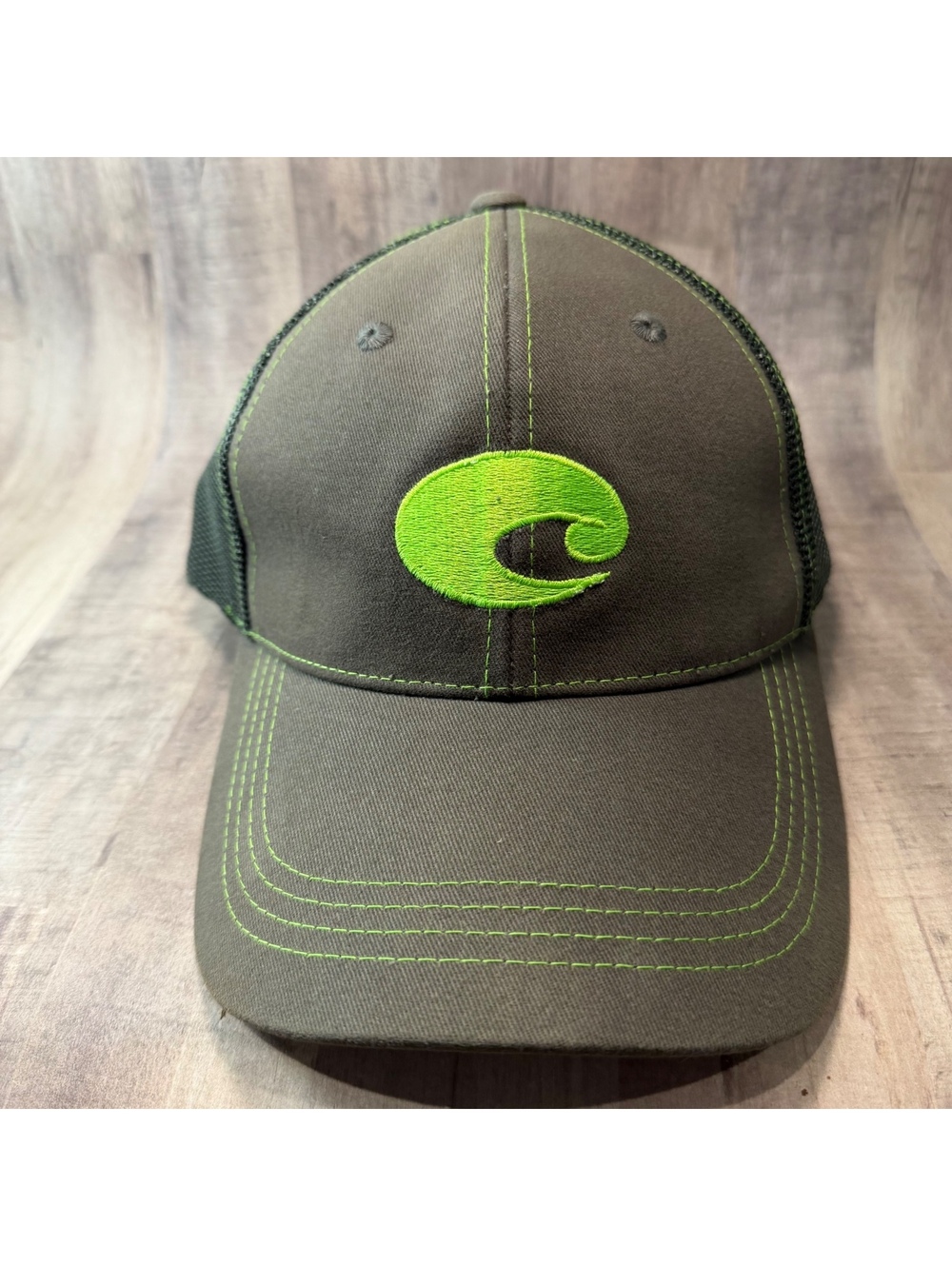 Costa Del Mar Trucker Hat Gray Neon Green FitMax 70 Hook & Loop Cap